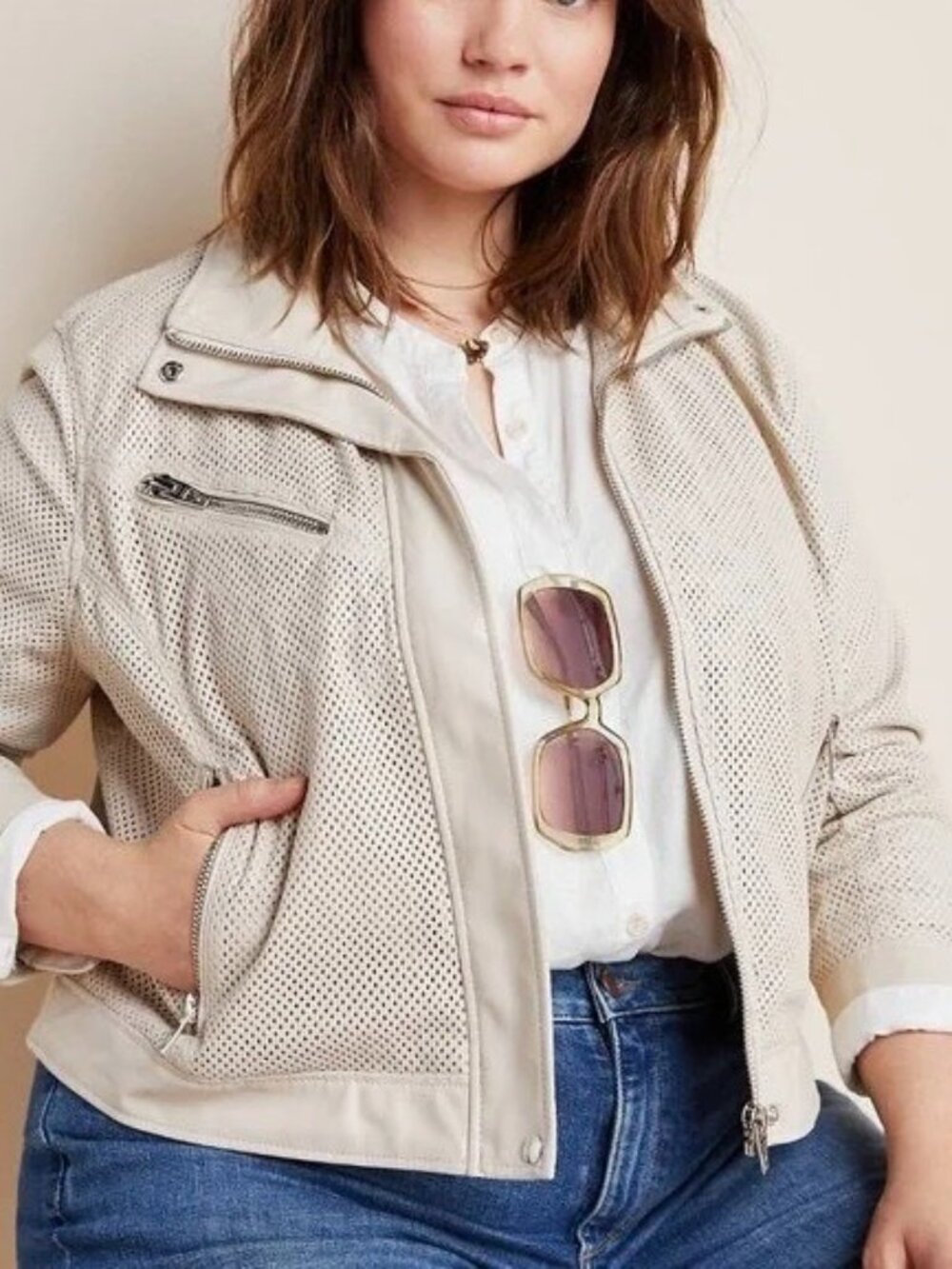 Anthropologie Blank NYC Imelda Perforated Vegan Leather Moto Zip Jacket Size 3X